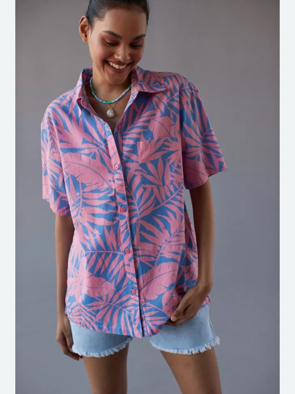 New $50 Billabong Mystic Beach Linen Printed Button-Down Shirt womens size small